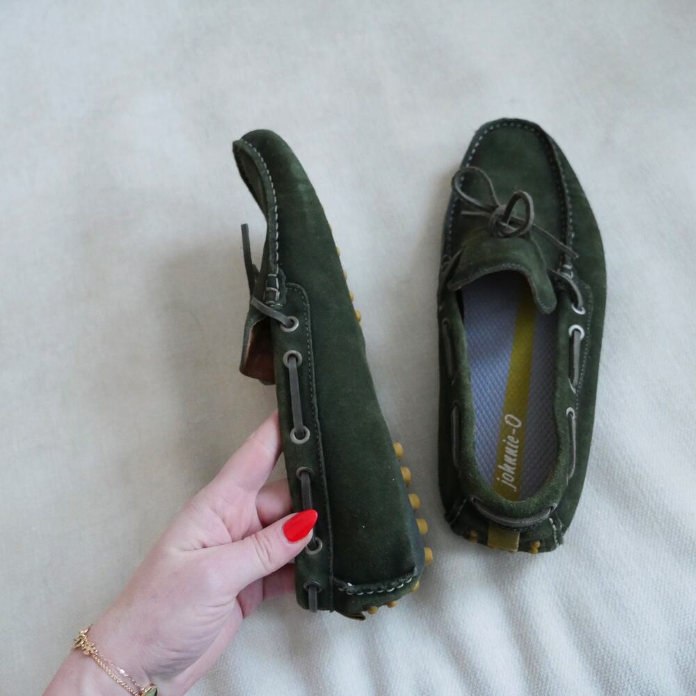 65 Johnnie-O Men’s Get-away driver  olive green suede driving moccasin slip-on - Picture 8 of 9